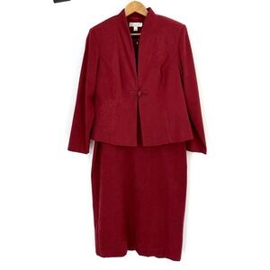 Miss‎ Dorby Woman's Petite 12 Two Piece Dress Set Embroidered Long Sleeve Red